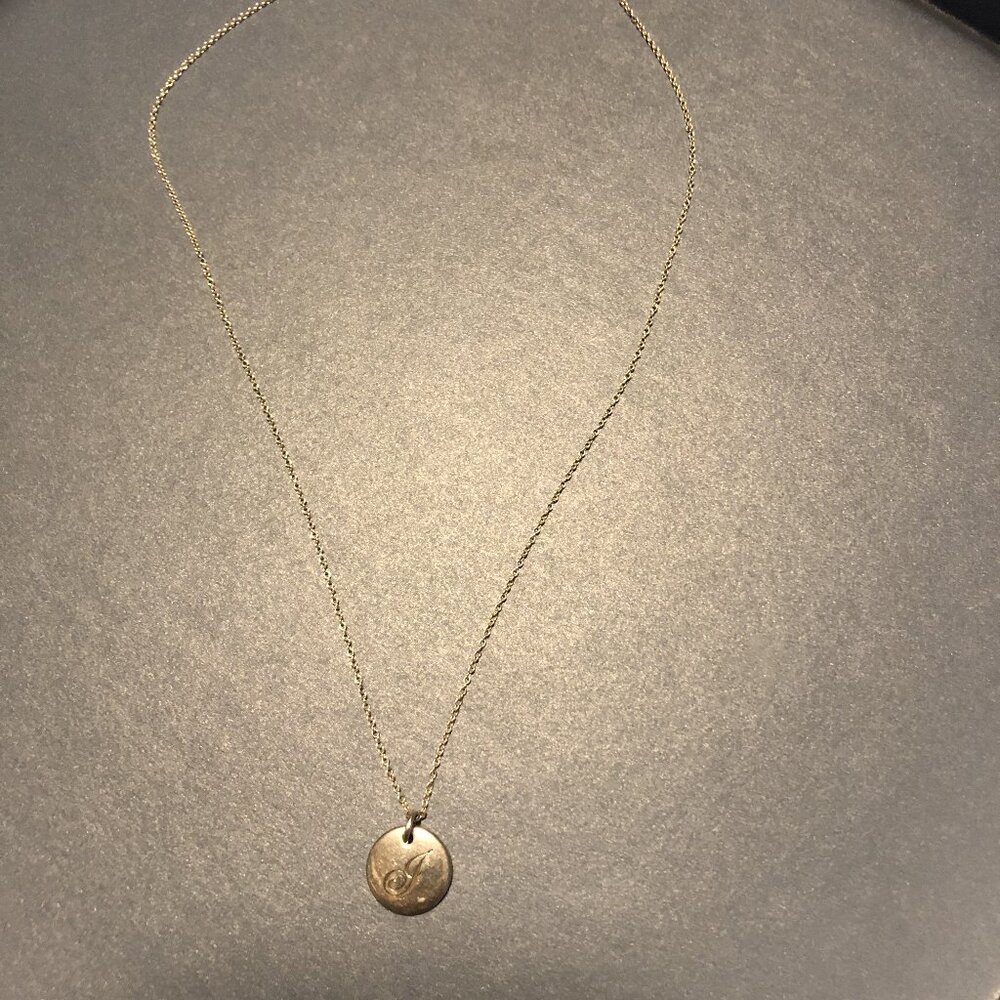 Tiffany & Co Letter " J " Initial Charm Pendant Necklace 16" Sterling Silver 925